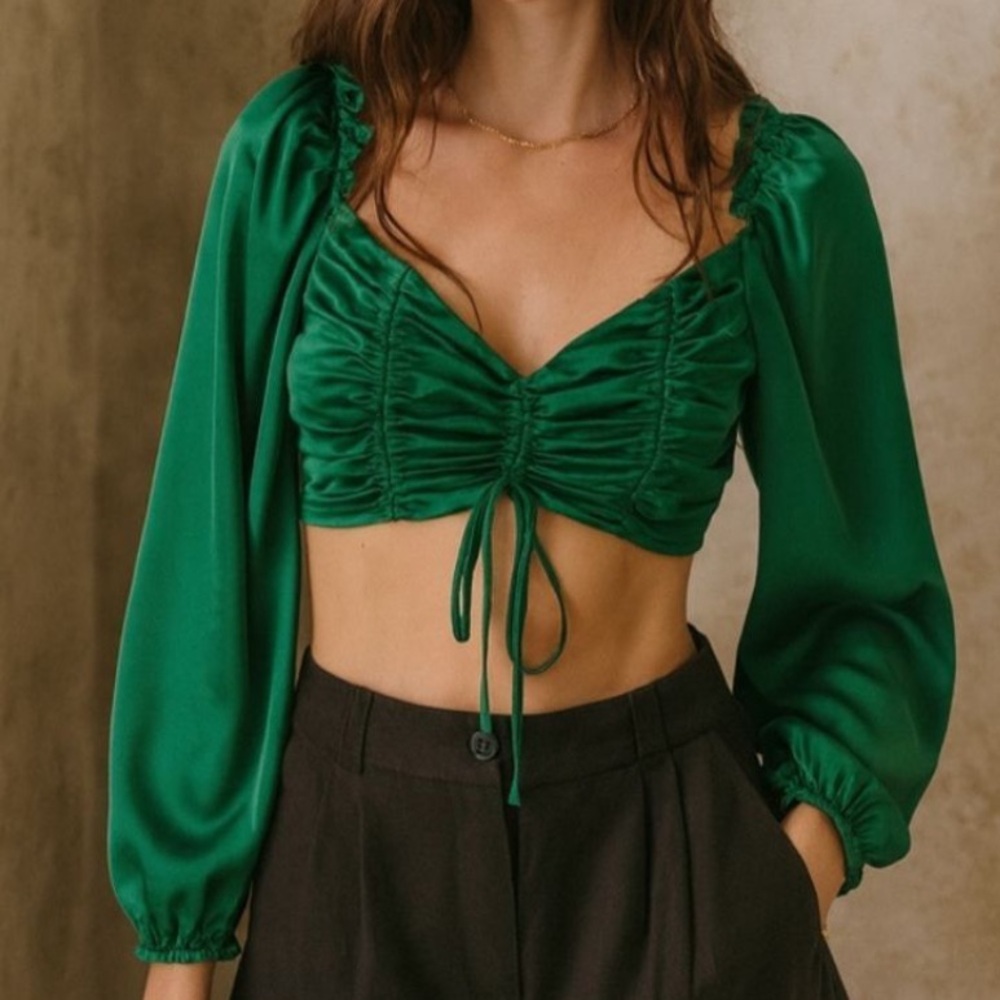 Urban Outfitters Green Ruched Crop Top -Preloved